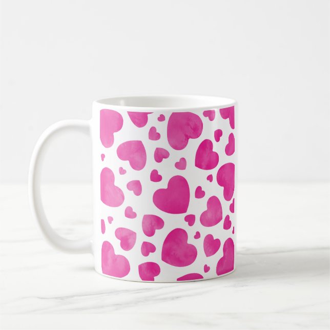 Shock rosa Watercolor Hearts Coffee Mugg (Vänster)