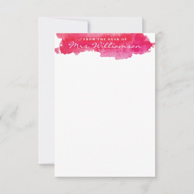 Shock rosa Watercolor Stationery Anteckningskort (Framsida)