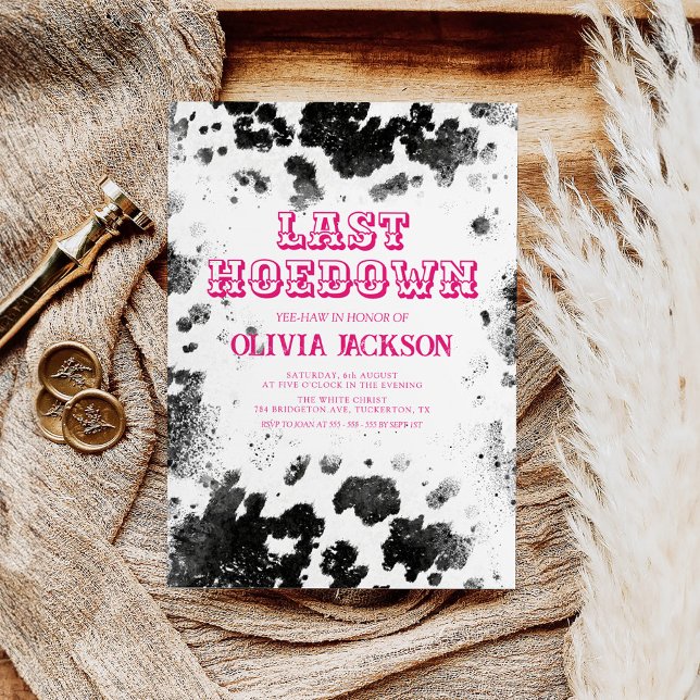 Shock rosa Western Chic Kow Print Bachelorette Par Inbjudningar (Skapare uppladdad)