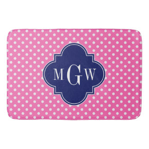Shock rosa Whet Polka dots Navy Quatrefoil 3 Monog Badrumsmatta