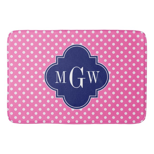 Shock rosa Whet Polka dots Navy Quatrefoil 3 Monog Badrumsmatta (Framsidan)