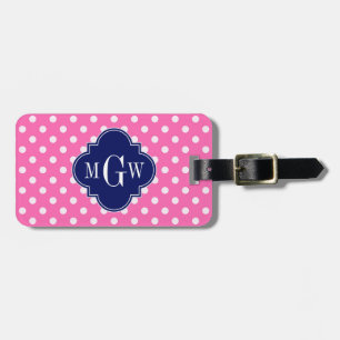 Shock rosa Whet Polka dots Navy Quatrefoil 3 Monog Bagagebricka