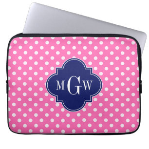 Shock rosa Whet Polka dots Navy Quatrefoil 3 Monog Laptop Sleeve