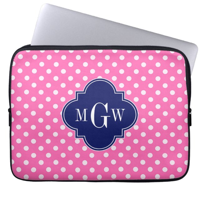 Shock rosa Whet Polka dots Navy Quatrefoil 3 Monog Laptop Sleeve (Framsidan)