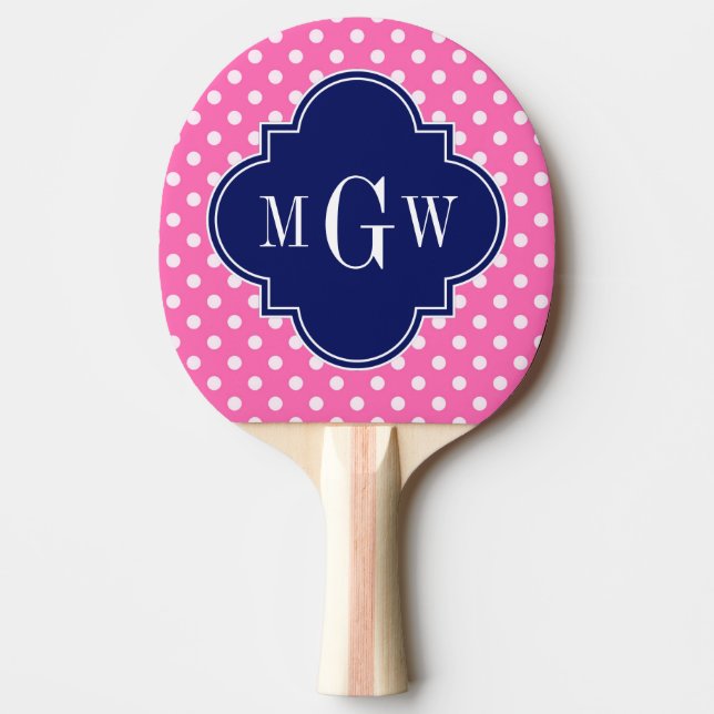 Shock rosa Whet Polka dots Navy Quatrefoil 3 Monog Pingisracket (Framsidan)