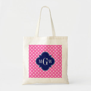 Shock rosa Whet Polka dots Navy Quatrefoil 3 Monog Tygkasse