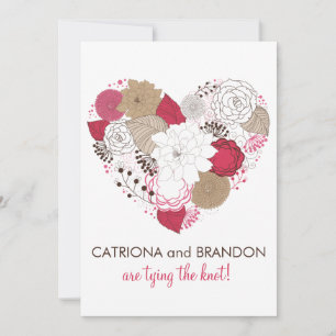 Shock rosa Whimsical Blommigt Heart Wedding-inbjud Inbjudningar