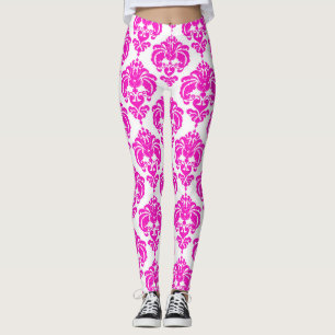 Shock rosa White Damask Chic Modern Elegant Mönste Leggings