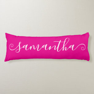 Shock rosa White Kort Curly Swash Namnteckning Nam Kroppskudde