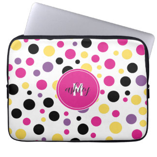 Shock rosa White Monogram Polka dots Laptop Fodral