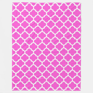Shock rosa White Moroccan Quatrefoil Mönster #5 Fleecefilt