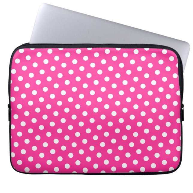 Shock rosa & White Polka Dot Laptop sleeve (Framsidan)