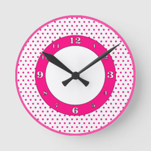 shock rosa & White Polka dots Rund Klocka
