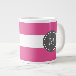 Shock rosa White Rand Mönster, kolmonogram Jumbo Mugg