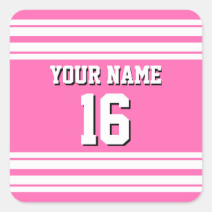 Shock rosa White Team Jersey Anpassningsbar Number Fyrkantigt Klistermärke
