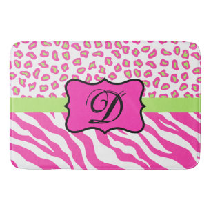 Shock rosa White Zebra Leopard Skin Monogram Badrumsmatta