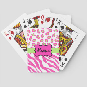 Shock rosa White Zebra Leopard Skin Namn Personali Spelkort