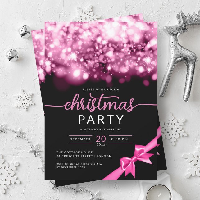 Shock rosa Winter Moukling Company Julafton Party Inbjudningar (Hot Pink Winter Sparkling Company Xmas Party Invitation)