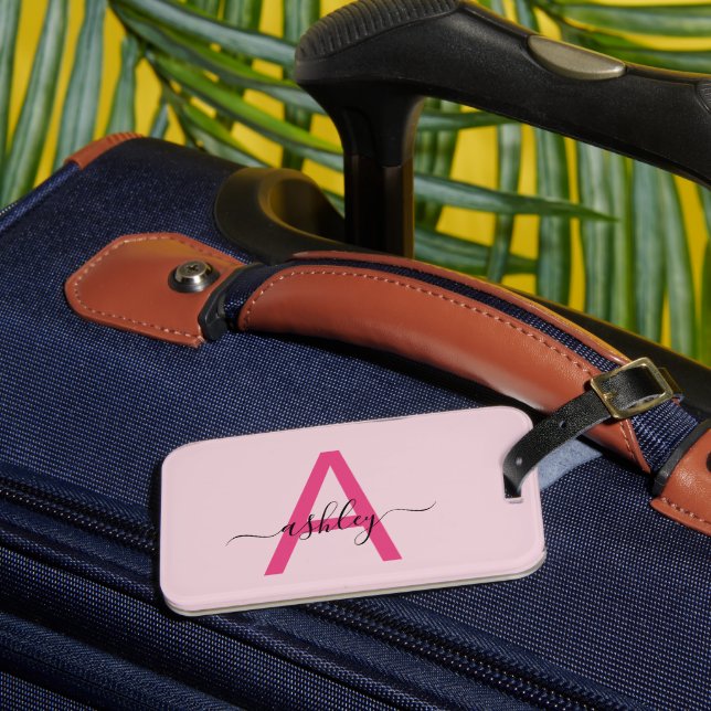 Shock rosa World Traveler Karta Monogram Namn Bagagebricka (Framsida Insitu 3)