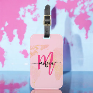 Shock rosa World Traveler Karta Monogram Namn Bagagebricka