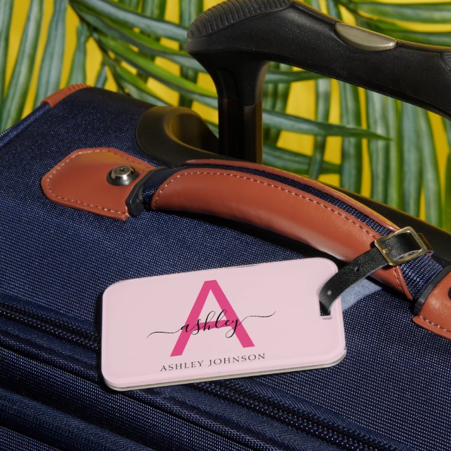 Shock rosa World Traveler Karta Monogram Namn Bagagebricka (Framsida Insitu 3)