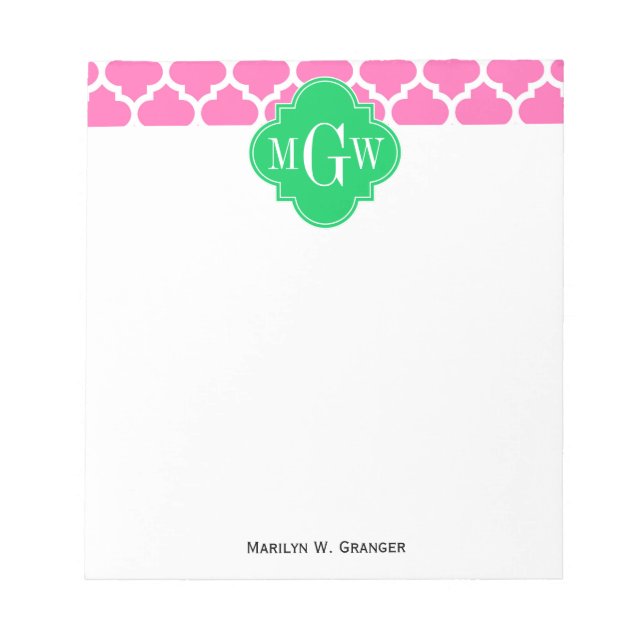 Shock rosa Wt Moroccan #5 Emerald 3 Initial Monogr Anteckningsblock (Framsida)