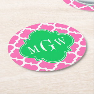 Shock rosa Wt Moroccan #5 Emerald 3 Initial Monogr Underlägg Papper Rund