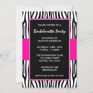 Shock rosa Zebra Bachelorette-partiets inbjudninga Inbjudningar