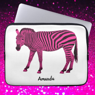 Shock rosa Zebra Electronics Bag med ditt namn Laptop Fodral