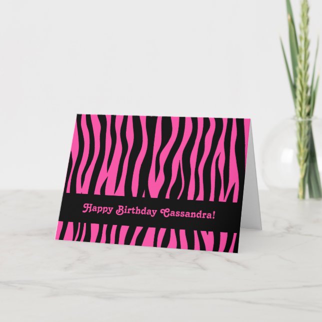 Shock rosa zebra-födelsedag kort (Framsida)