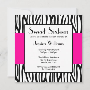 Shock rosa Zebra Modern Sweet 16 Inbjudningar