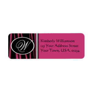 Shock rosa Zebra Monogrammed-Returetiketter Returadress Etikett