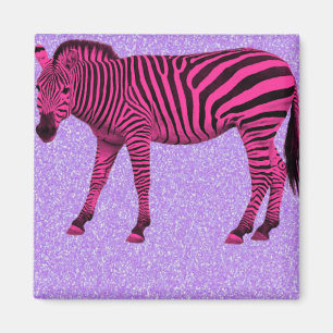 Shock rosa Zebra på Lila Sparkles Magnet