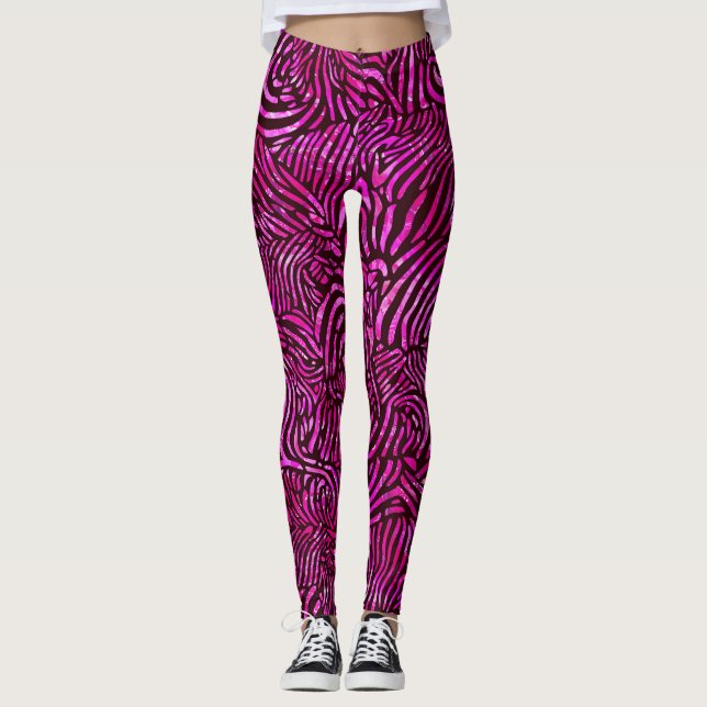 Shock rosa Zebra ränder Leggings (Framsida)