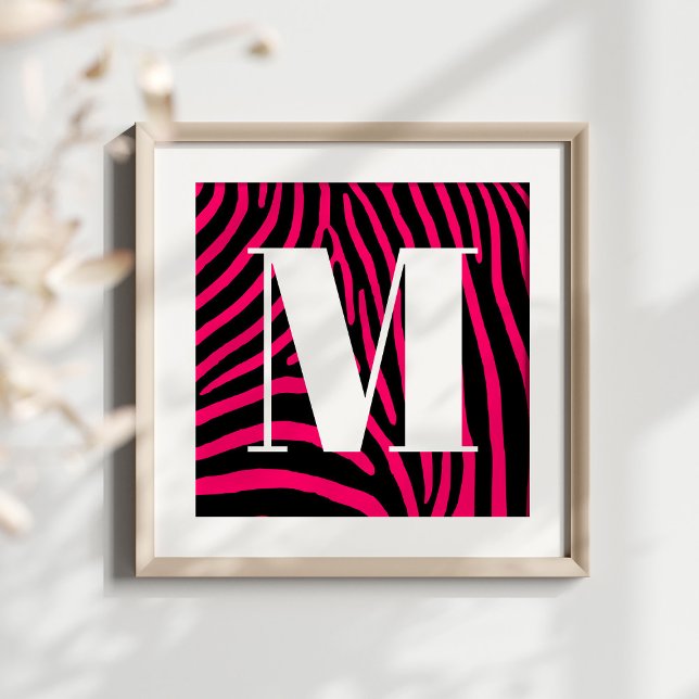 Shock rosa Zebra ränder Poster (Create your own monogrammed poster.)