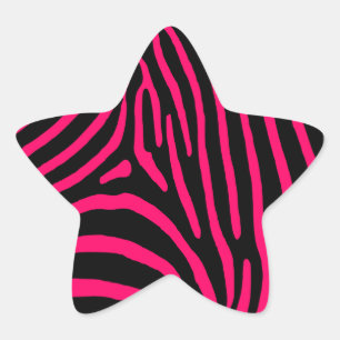 Shock rosa Zebra ränder Stjärnformat Klistermärke