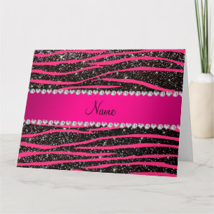 Shock rosa zebra ränder svart glitter rosa rand kort
