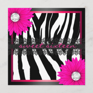 Shock rosa Zebra Sweet sixteen Inbjudningar
