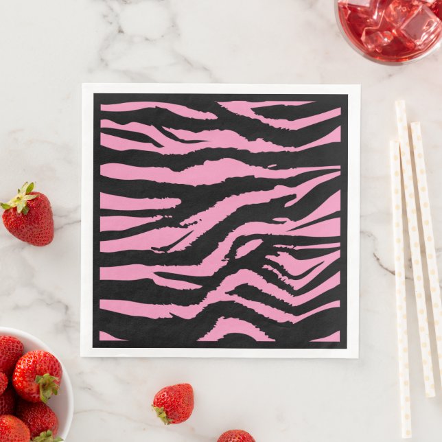 Shock rosa Zebra tryck Dinner Napkins Pappersservett (Insitu)