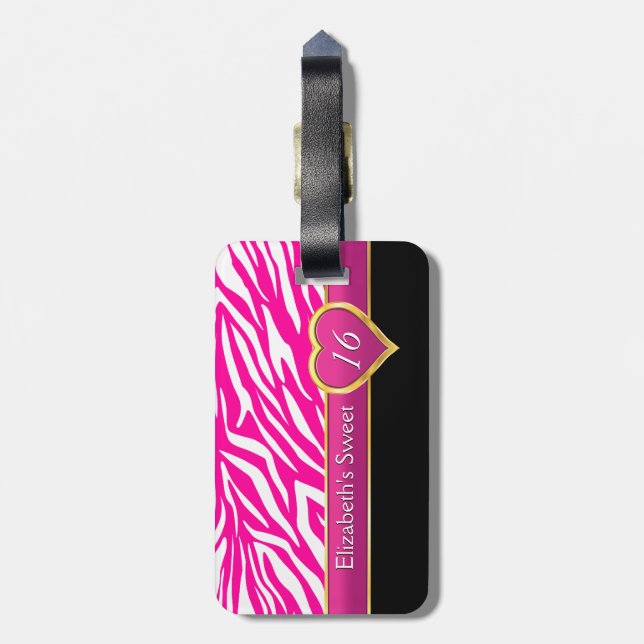 Shock rosa zebra tryck glam-Sweet sixteen Bagagebricka (Baksidan Lodrät)