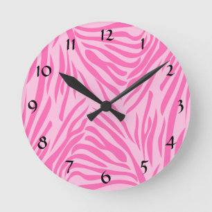Shock rosa Zebra tryck Rund Klocka