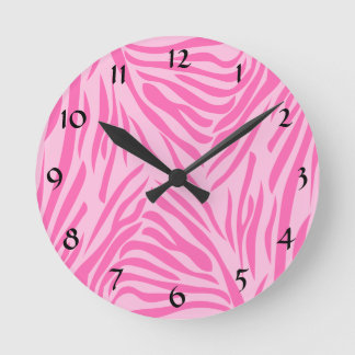Shock rosa Zebra tryck Rund Klocka