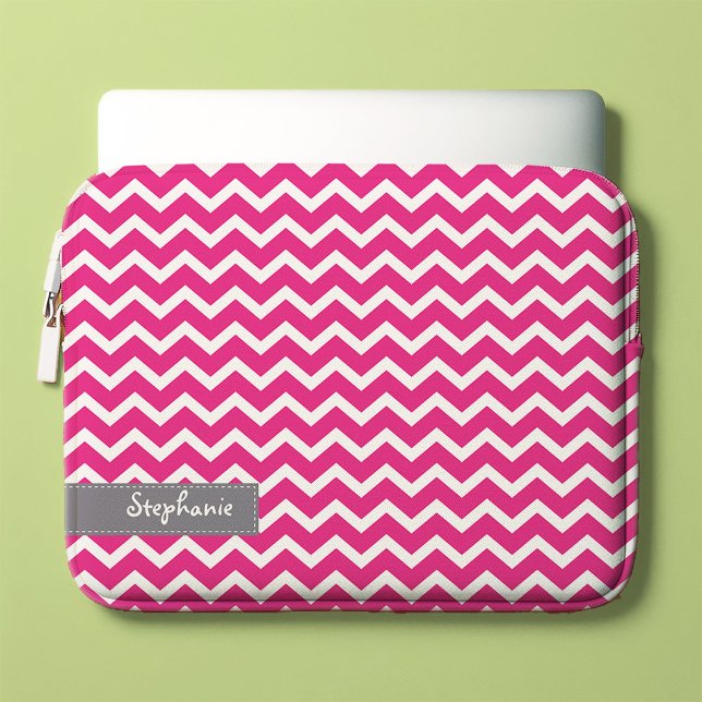 Shock rosa Zig Zag Chevrons Mönster Laptop Fodral (Skapare uppladdad)