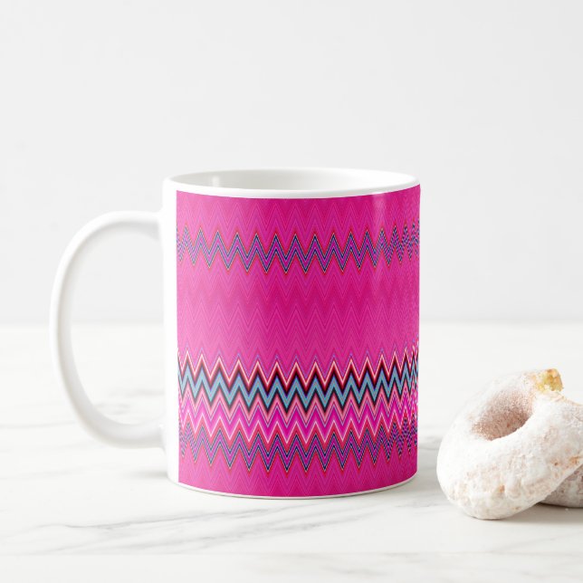 Shock rosa Zigzag Kaffemugg (Med munk)