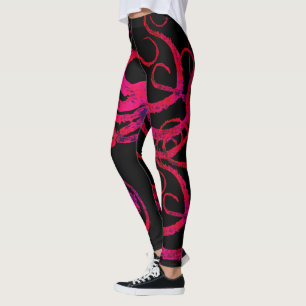 Shock rosabläckfisktentakel på svart - damasker leggings