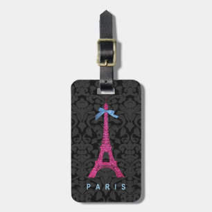 Shock rosaEiffel torn i fauxglitter Bagagebricka