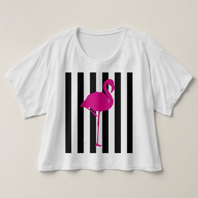 Shock rosaFlamingo på svartvit rand Tröja (Design framsida)
