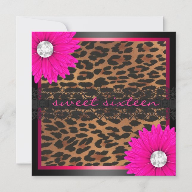 Shock rosaLeopardsweet sixteen Inbjudningar (Framsida)