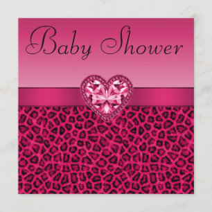 Shock rosaLeopardtryck & Bling hjärtababy shower Inbjudningar