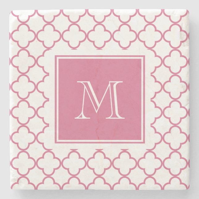 Shock rosavit Quatrefoil | din Monogram Stenunderlägg (Framsidan)